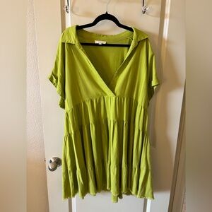 Umgee Lime Green V-Neck Tiered Midi Dress - Coverup, Lagenlook, spring, beach